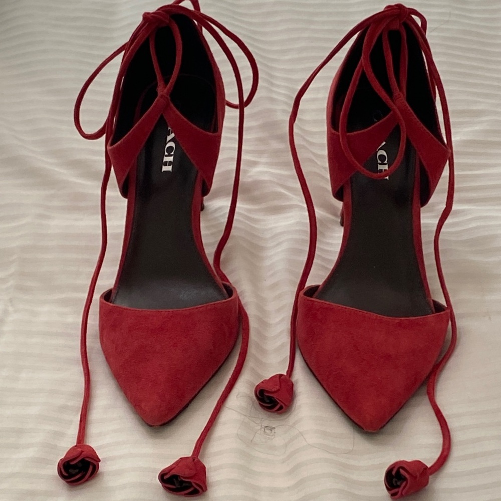 Elegant Red Suede Lace-Up Heels